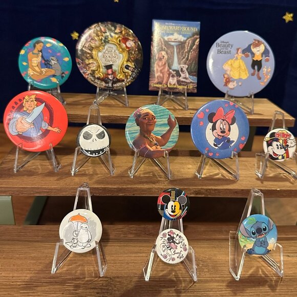 Disney Character Button & Pin Lot – 12-Piece Assortment Featuring Mickey, Minnie - Picture 1 of 3